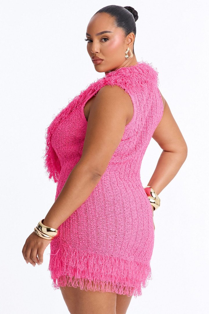 Nina Deep Cowl Sweater Mini Dress - HotPink