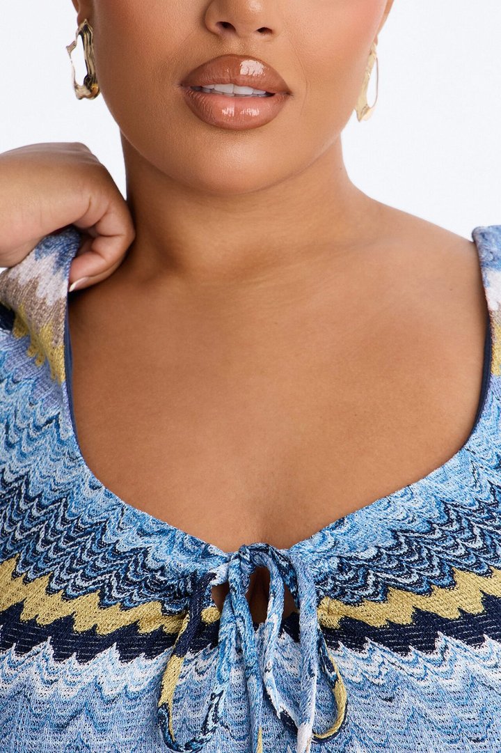 Malibu Waves Short Sleeve Knit Romper - Blue
