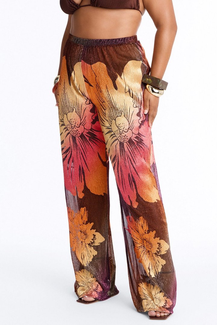 Addison Metallic Floral Wide Leg Pant - Rust/combo