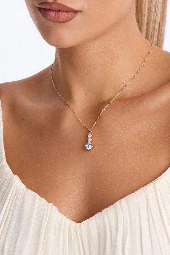 Cubic Zirconia Top Tier Necklace - Gold