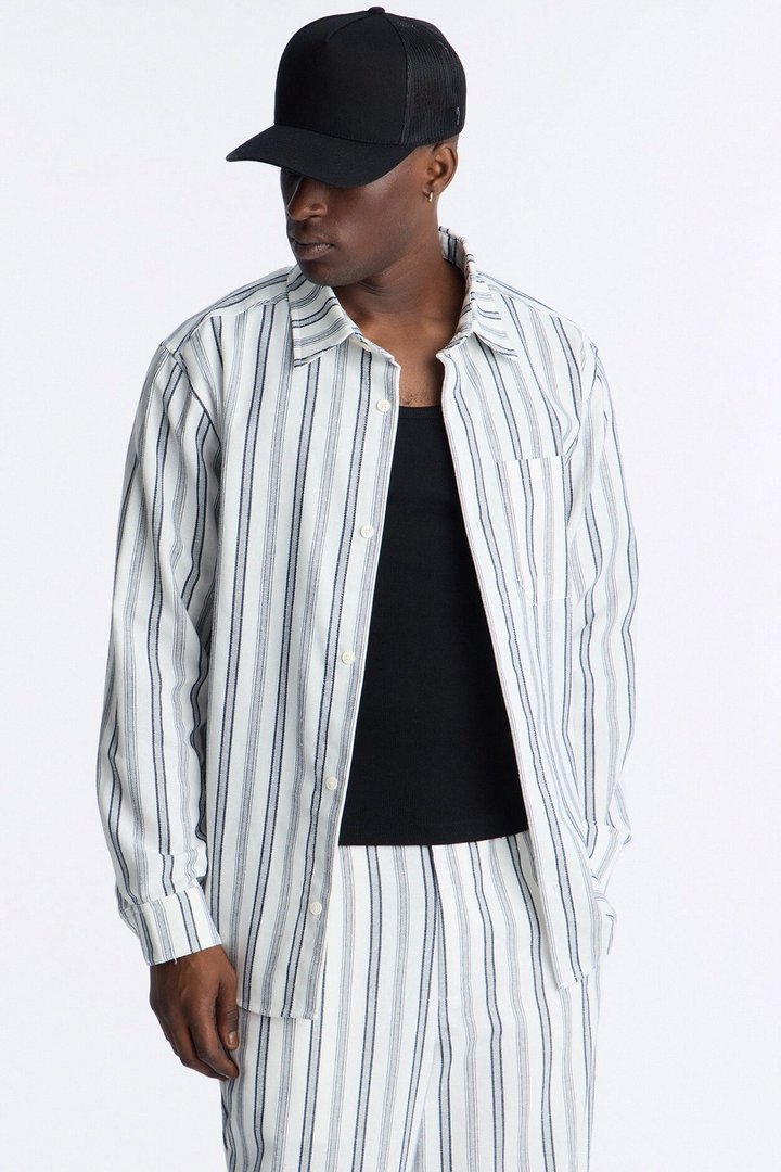 Relaxed Saltwater Stripes Button Up Shirt - White/combo