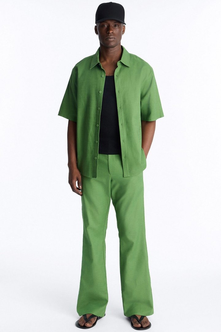 Relaxed Sunward Coast Linen Button Up Shirt - Green