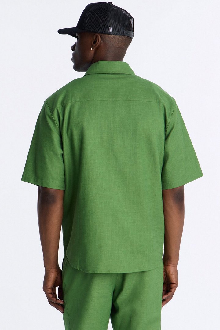 Relaxed Sunward Coast Linen Button Up Shirt - Green