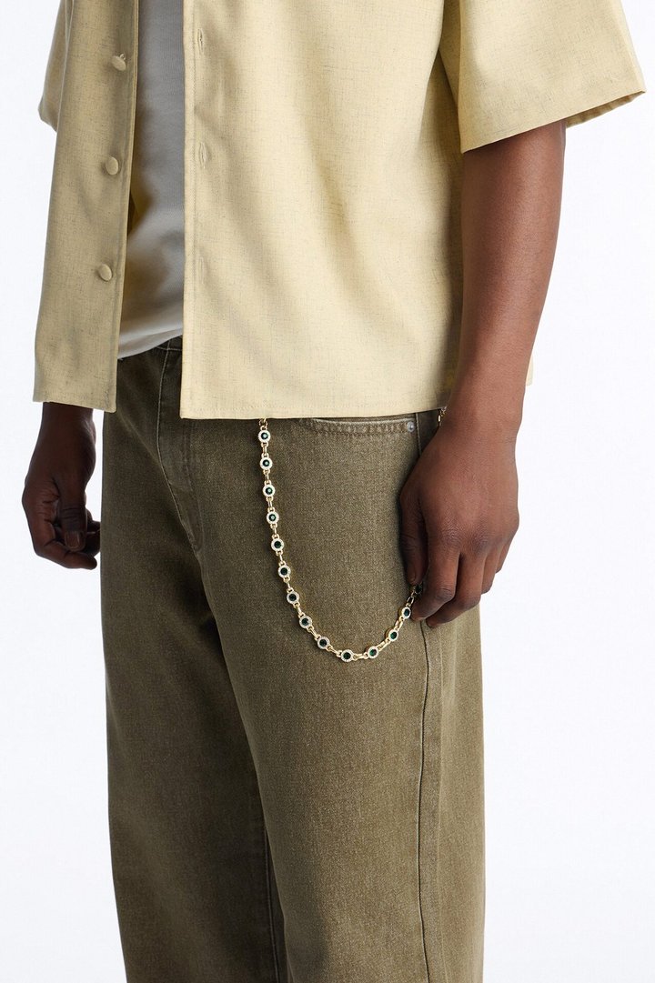 Iced Round Cluster Pant Chain - Gold