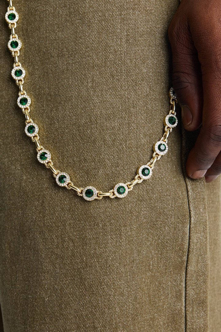 Iced Round Cluster Pant Chain - Gold