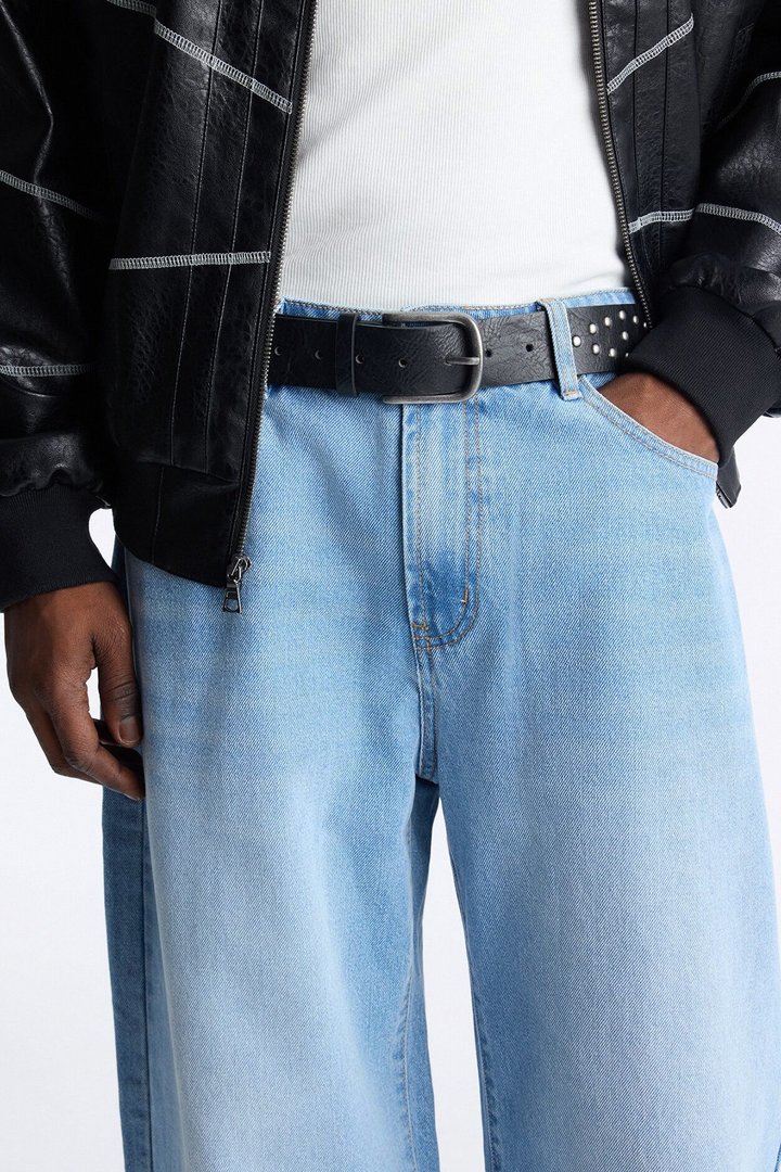 Studded Criss Cross Faux Leather Belt - Black