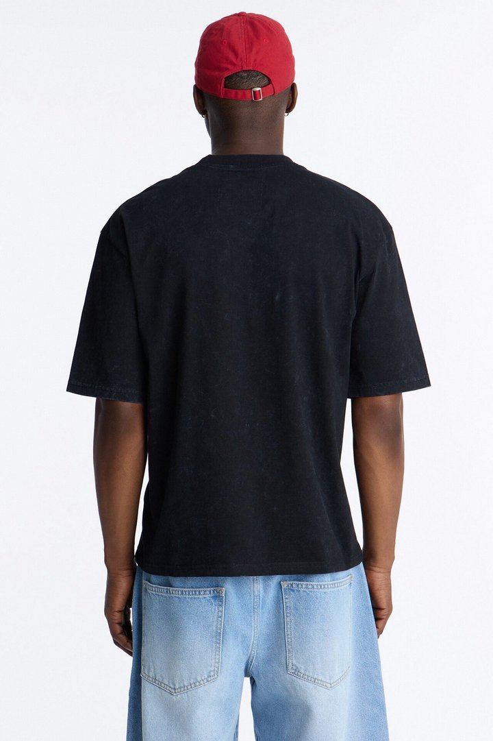 Heavy Weight Scarface Elvira Hancock Embroidery Oversized Short Sleeve Tee - Black Wash