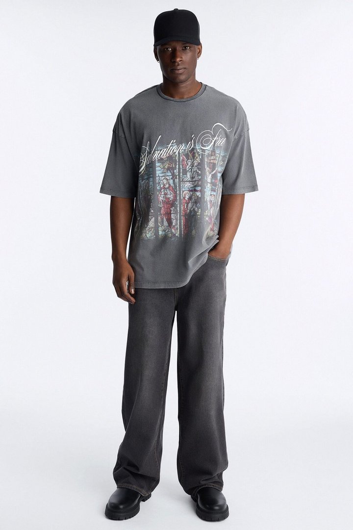 Salvation Is Free Oversized Short Sleeve Tee - Black Wash