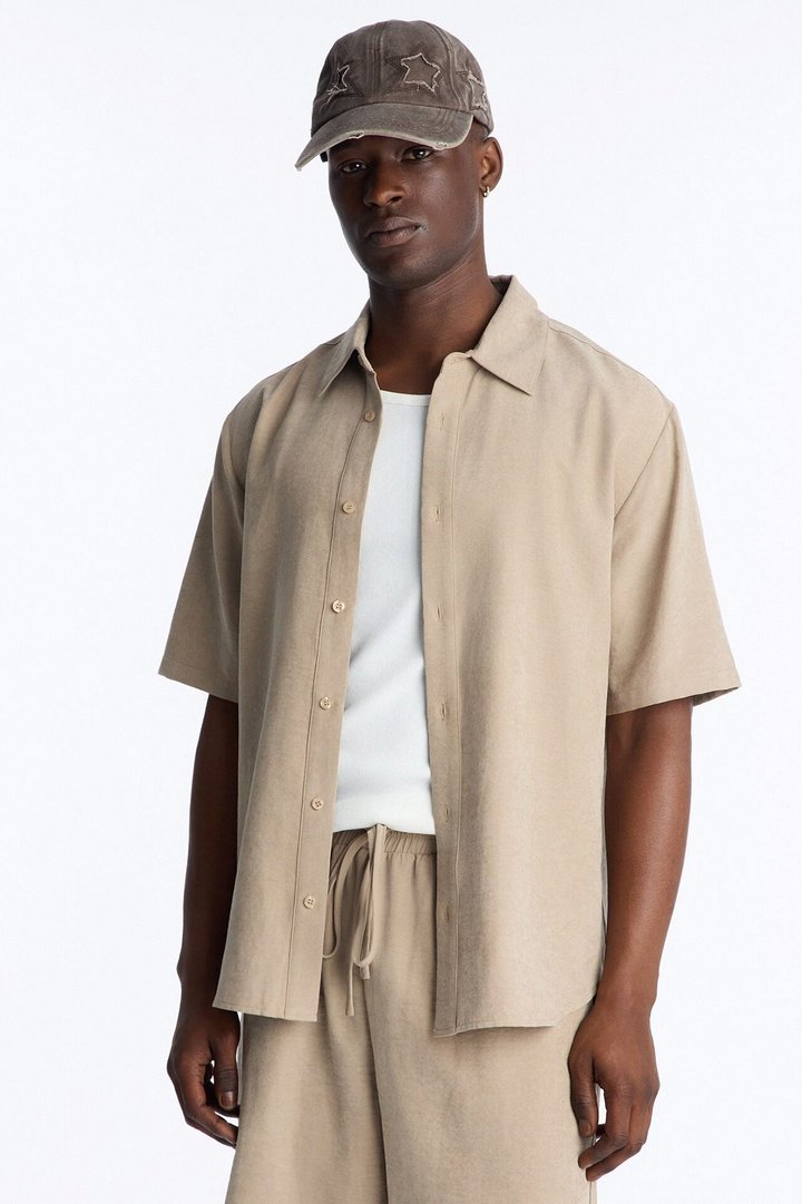 Dune Cuban Collar Button Up Shirt - Taupe
