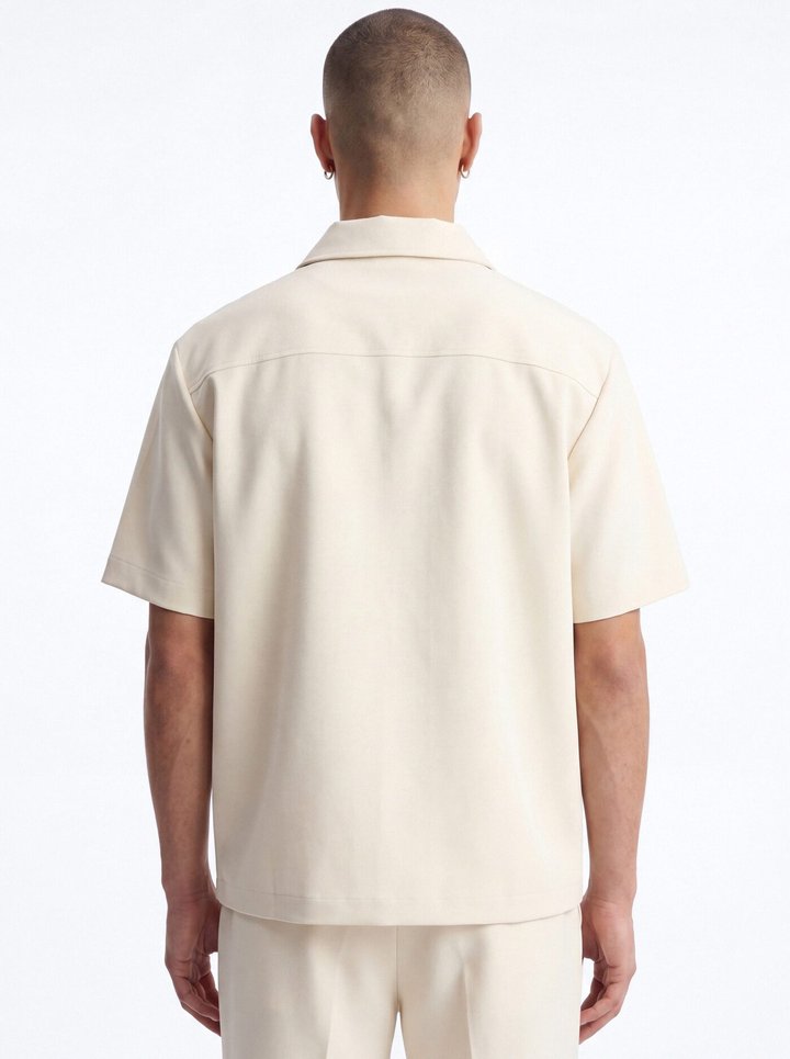 Modern Essential Short Sleeve Zip Collar Shirt - Beige