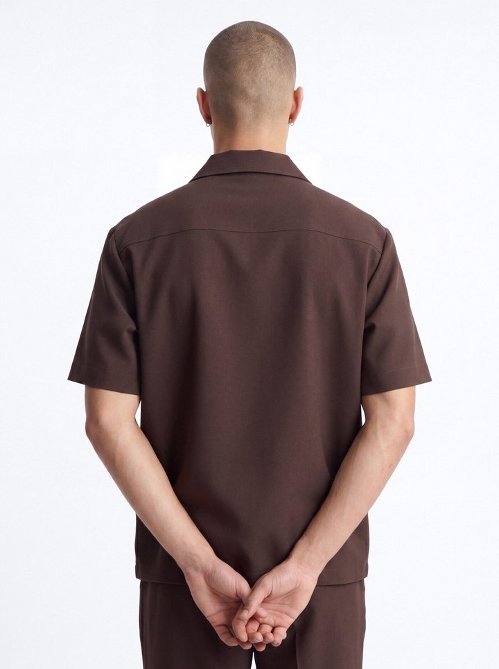 Modern Essential Short Sleeve Zip Collar Shirt - Chocolate