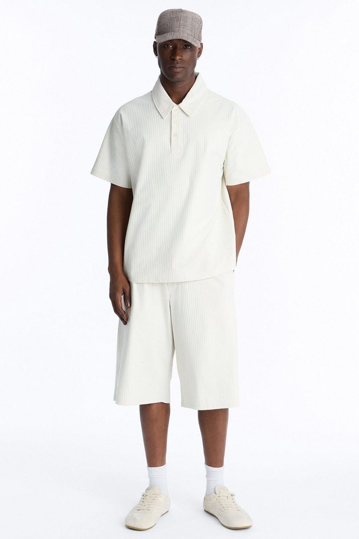 Terrance Textured Stripe Polo - Cream