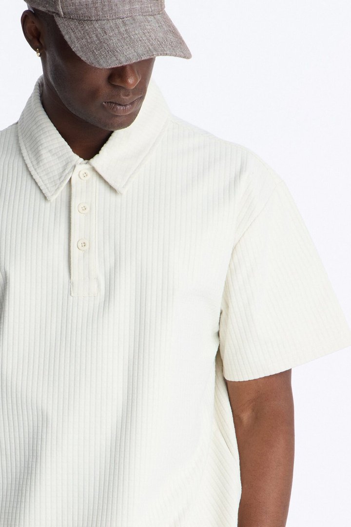 Terrance Textured Stripe Polo - Cream