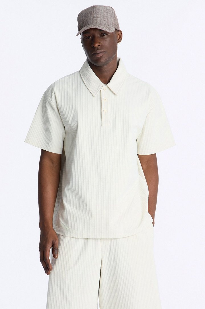 Terrance Textured Stripe Polo - Cream