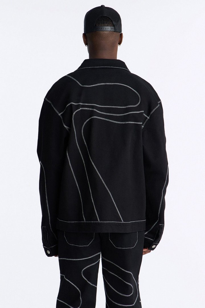 Lasso Embroidered Denim Trucker Jacket - Black