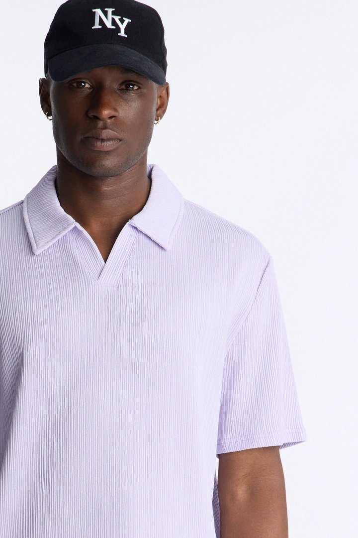 Pure Form Plisse Johnny Collar Polo - Purple