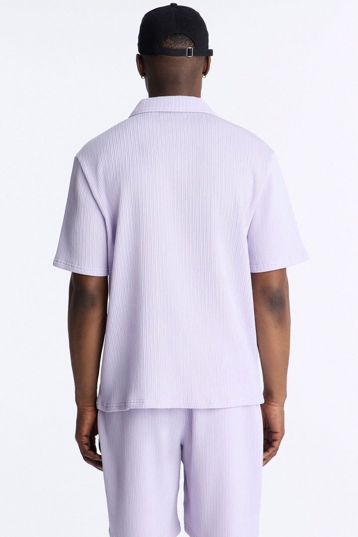 Pure Form Plisse Johnny Collar Polo - Purple