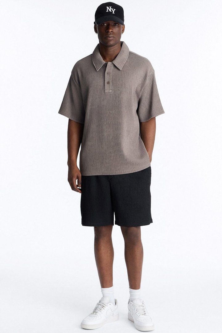Pure Form Plisse Polo - Brown