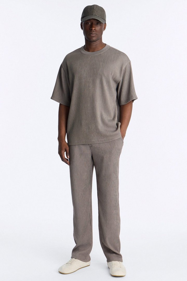 Pure Form Plisse Straight Leg Pant - Brown