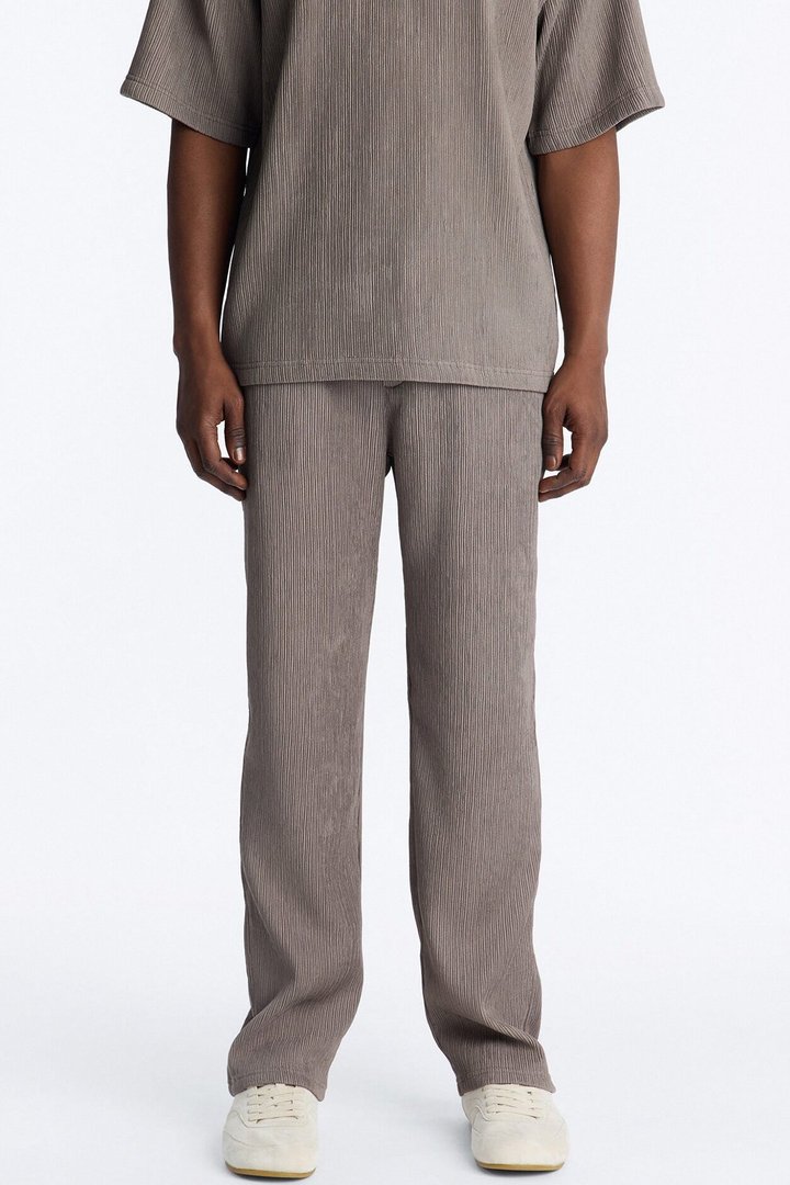 Pure Form Plisse Straight Leg Pant - Brown
