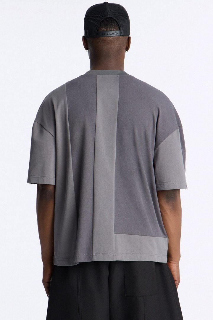 Loose Fit Ribbed Panel Jersey - Grey/combo