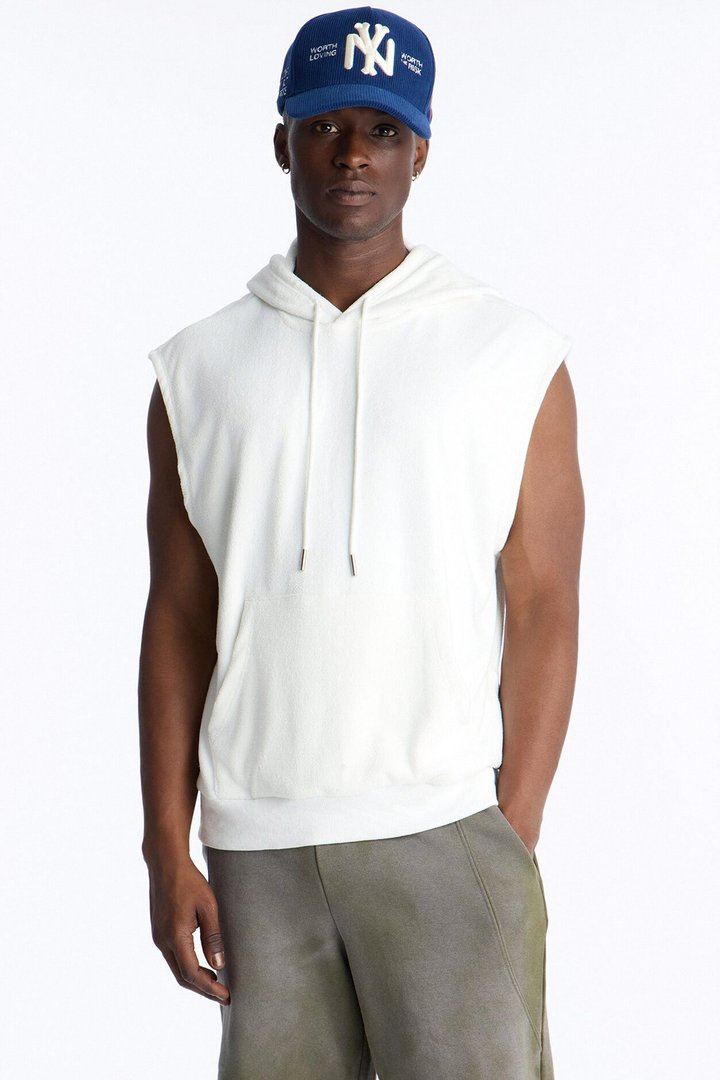 Classic Terry Cloth Sleeveless Hoodie - White