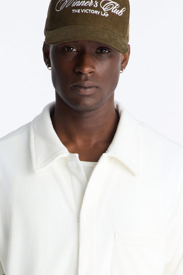 Classic Terry Cloth Button Up Shirt - White