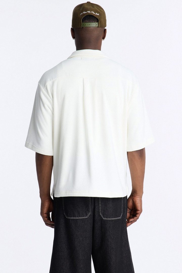 Classic Terry Cloth Button Up Shirt - White