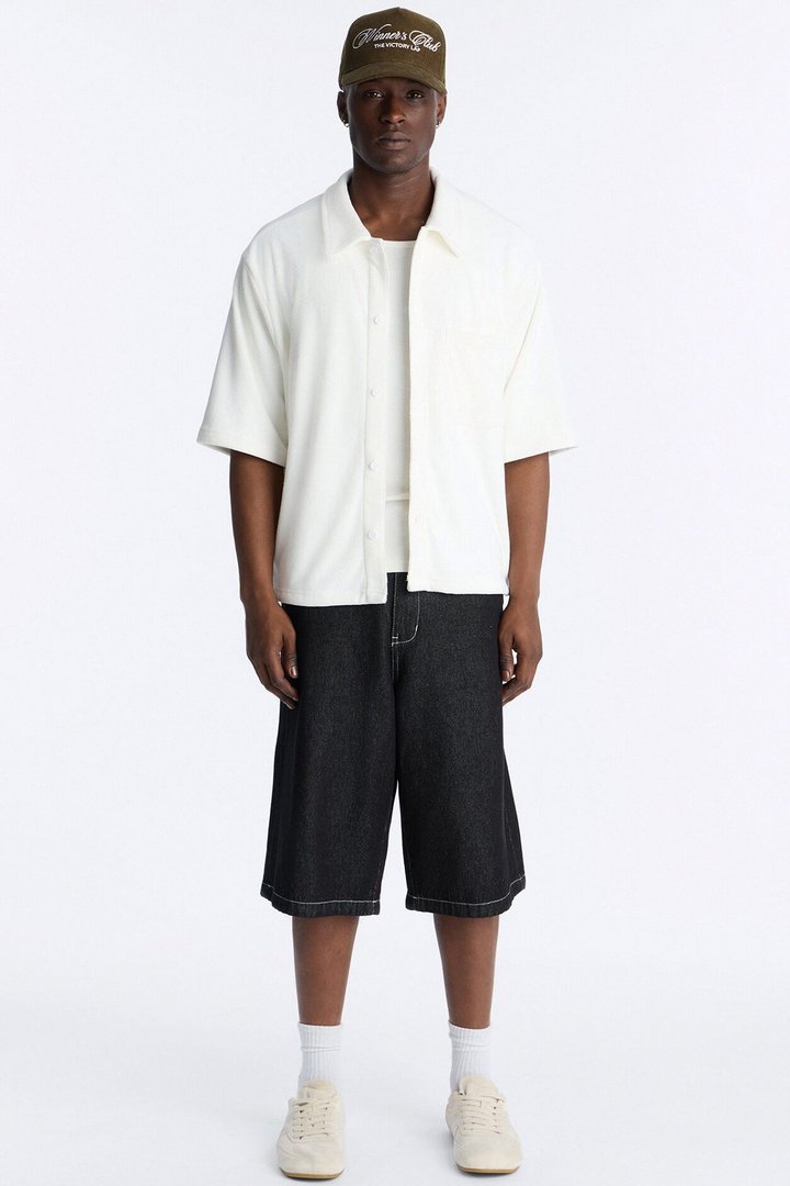 Classic Terry Cloth Button Up Shirt - White