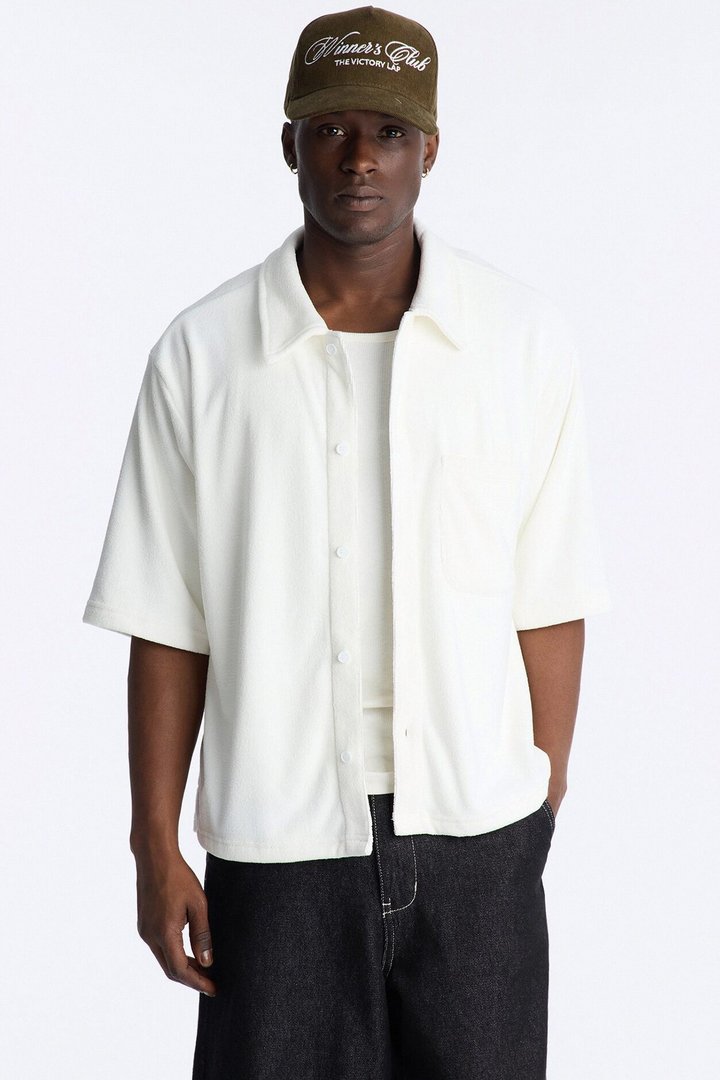 Classic Terry Cloth Button Up Shirt - White
