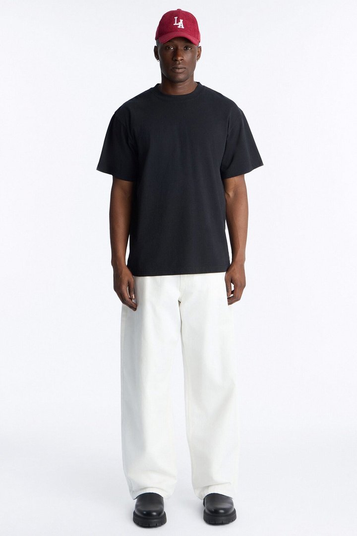 Crochet Print Heavyweight Oversized Short Sleeve Tee - Black