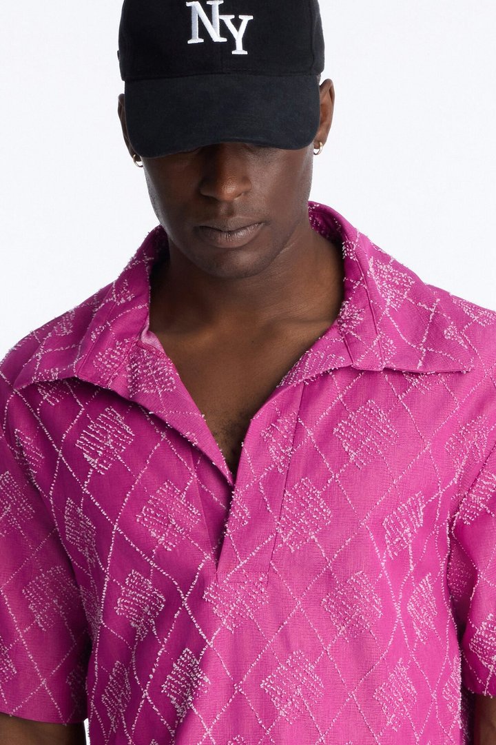 Diamond Frayed Jacquard Polo - Magenta