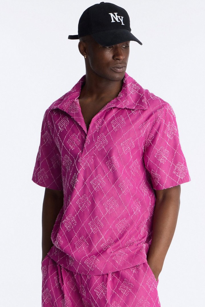Diamond Frayed Jacquard Polo - Magenta