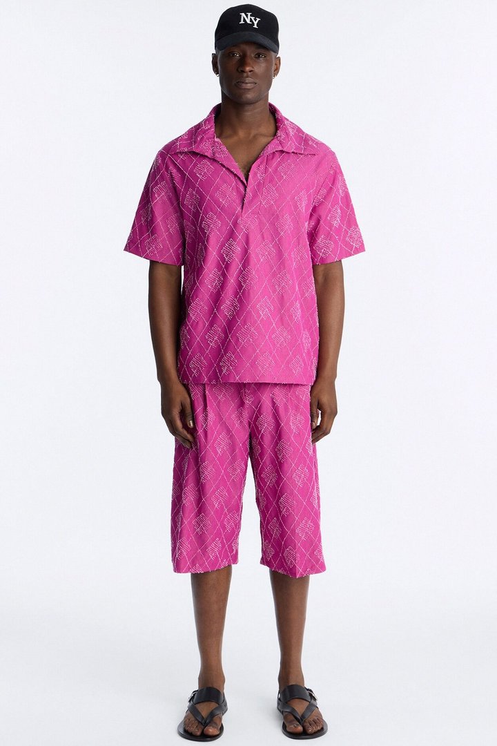 Diamond Frayed Jacquard Polo - Magenta