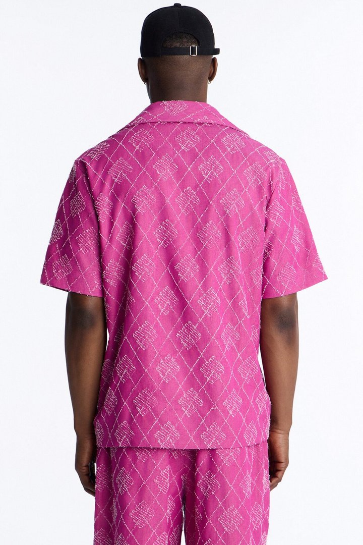 Diamond Frayed Jacquard Polo - Magenta