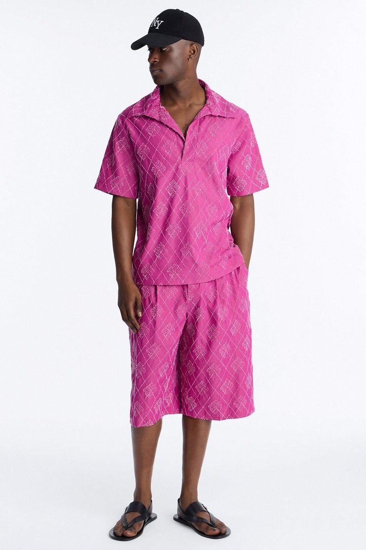 Baggy Diamond Frayed Jacquard Long Short - Magenta