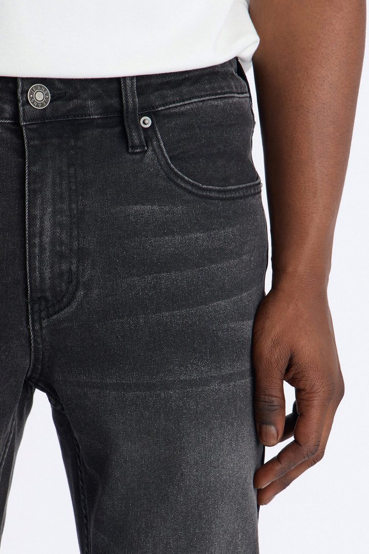 Upstanding Slit Stacked Skinny Flare Jean - Black Wash