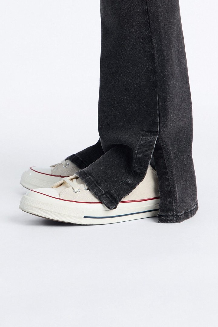 Upstanding Slit Stacked Skinny Flare Jean - Black Wash