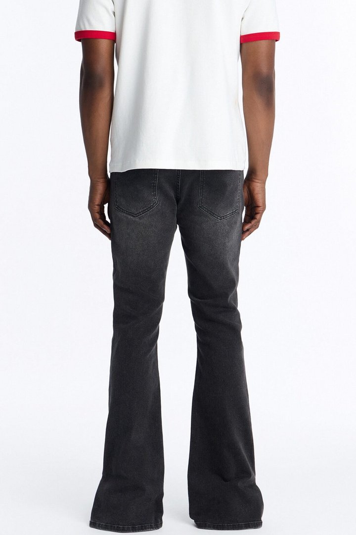 Upstanding Slit Stacked Skinny Flare Jean - Black Wash