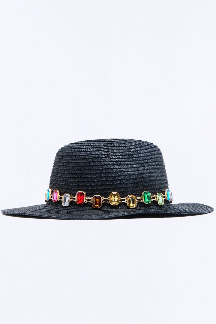 Beach Club Straw Sun Hat - Black/combo
