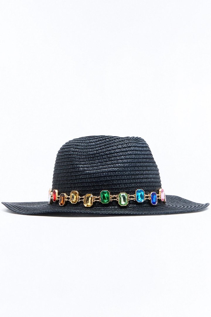 Beach Club Straw Sun Hat - Black/combo