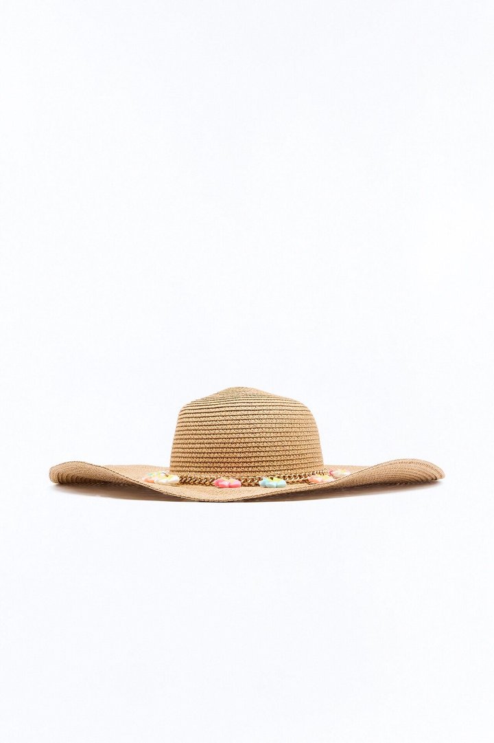 Flowers On Sand Straw Sun Hat - Natural/Combo
