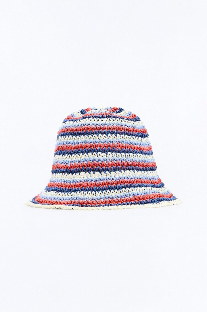 Riviera Stripe Straw Bucket Hat - Red/combo