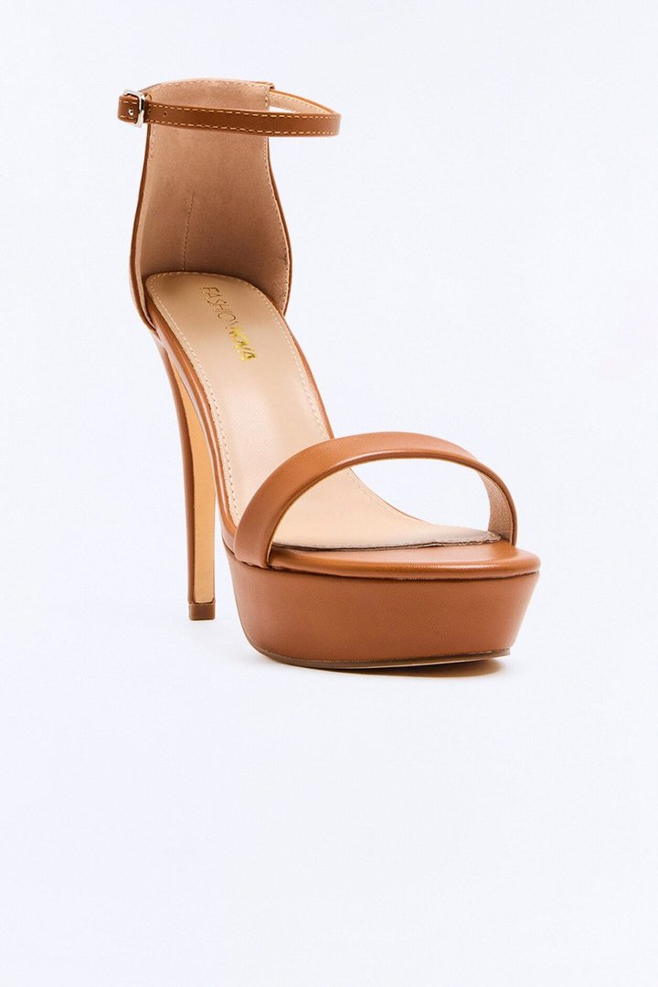 Azura Platform Ankle Strap Heels - Cognac