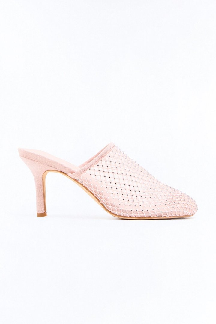 Soraya Fishnet Rhinestone Pumps - Nude