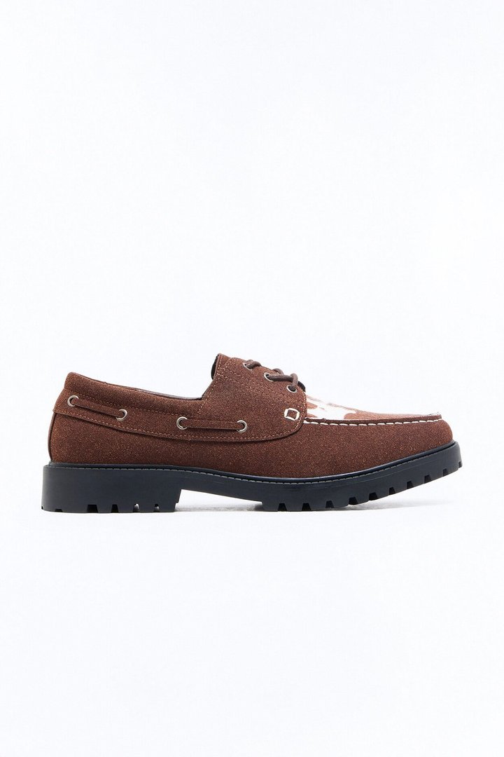 Faux Suede Cow Print Chunky Loafer - Brown