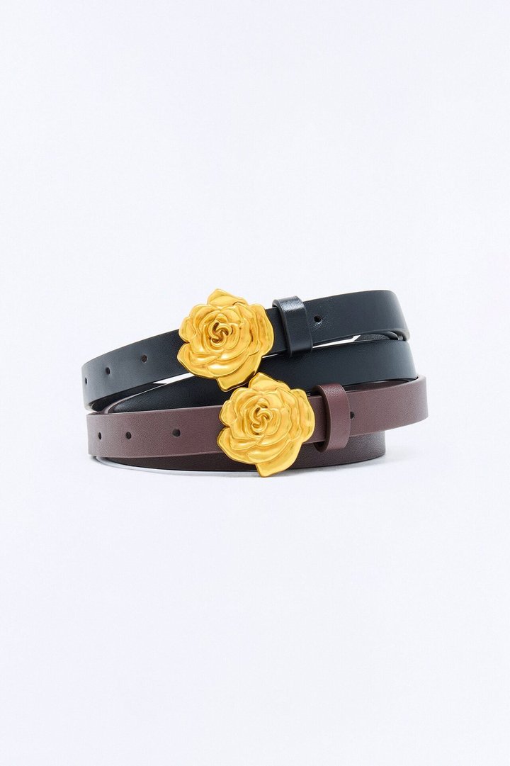 Desert Rose Faux Leather 2 Piece Belt Set - Black/Brown