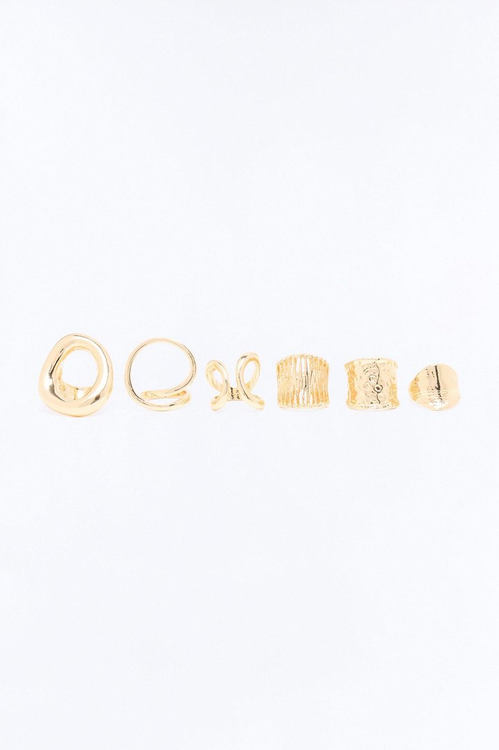 So Abstract 6 Piece Ring Set - Gold