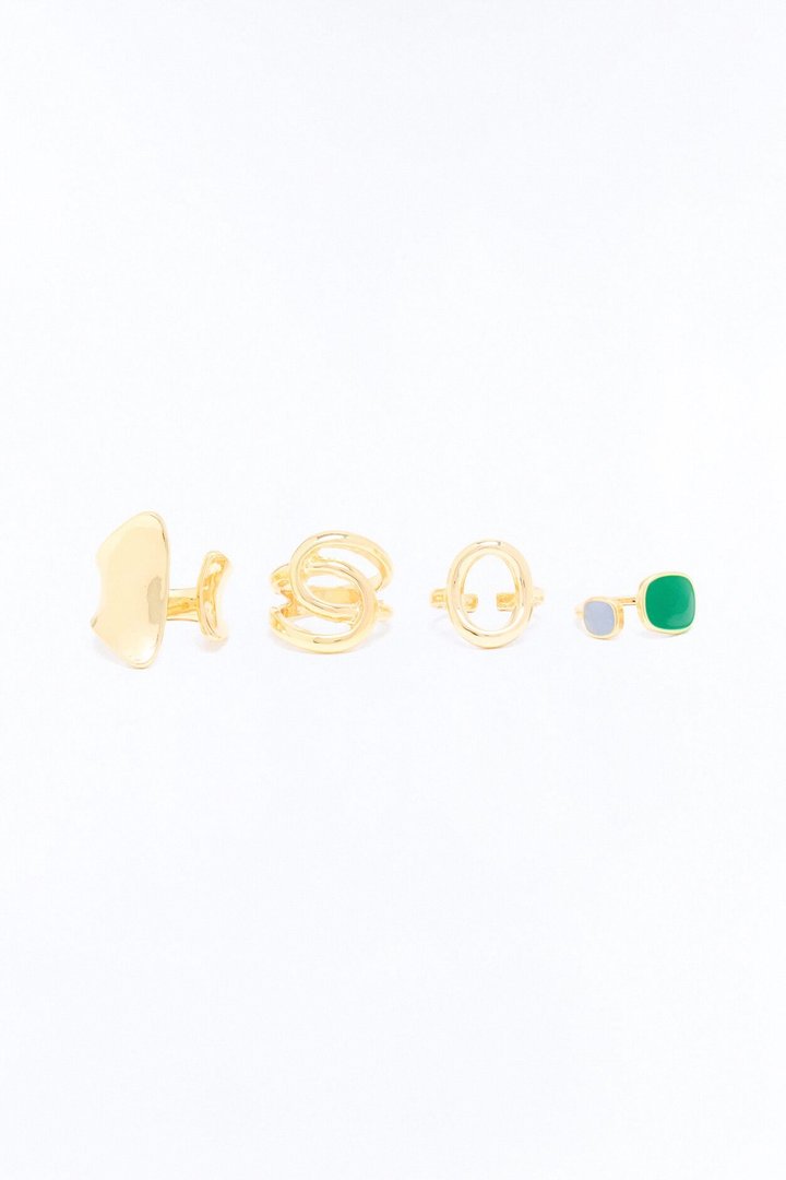 This Or That 4 Piece Ring Set - Gold/combo