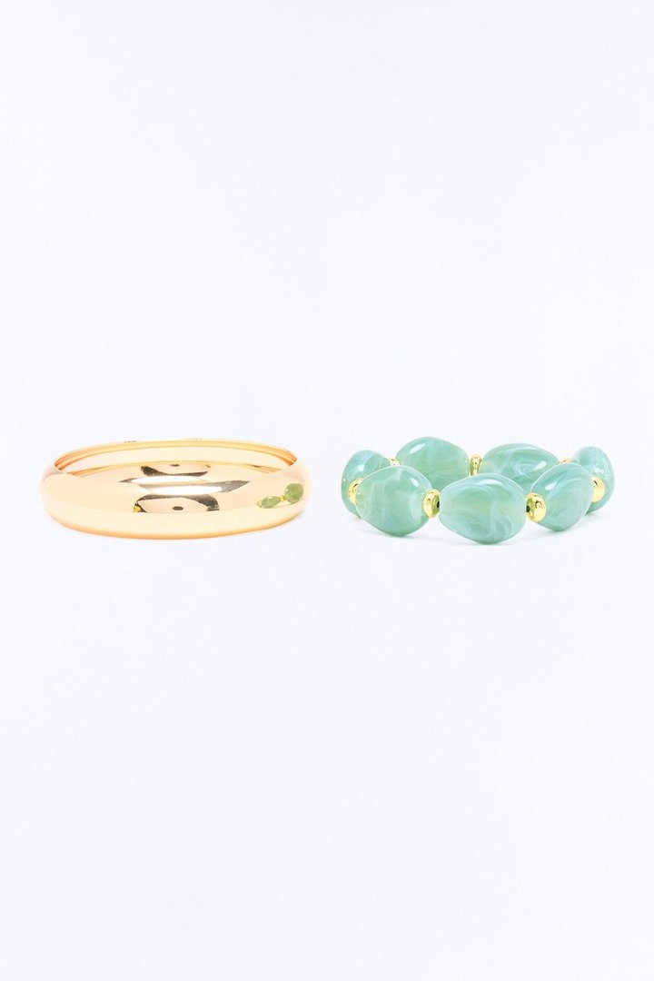 Tropical Cutie 2 Piece Bracelet Set - Gold/Green